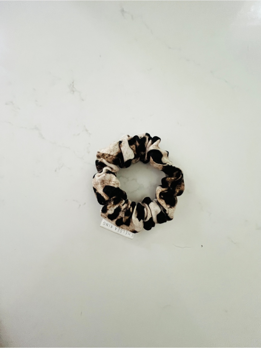 Leopard Print mini Hair Scrunchie - Black and Cream
